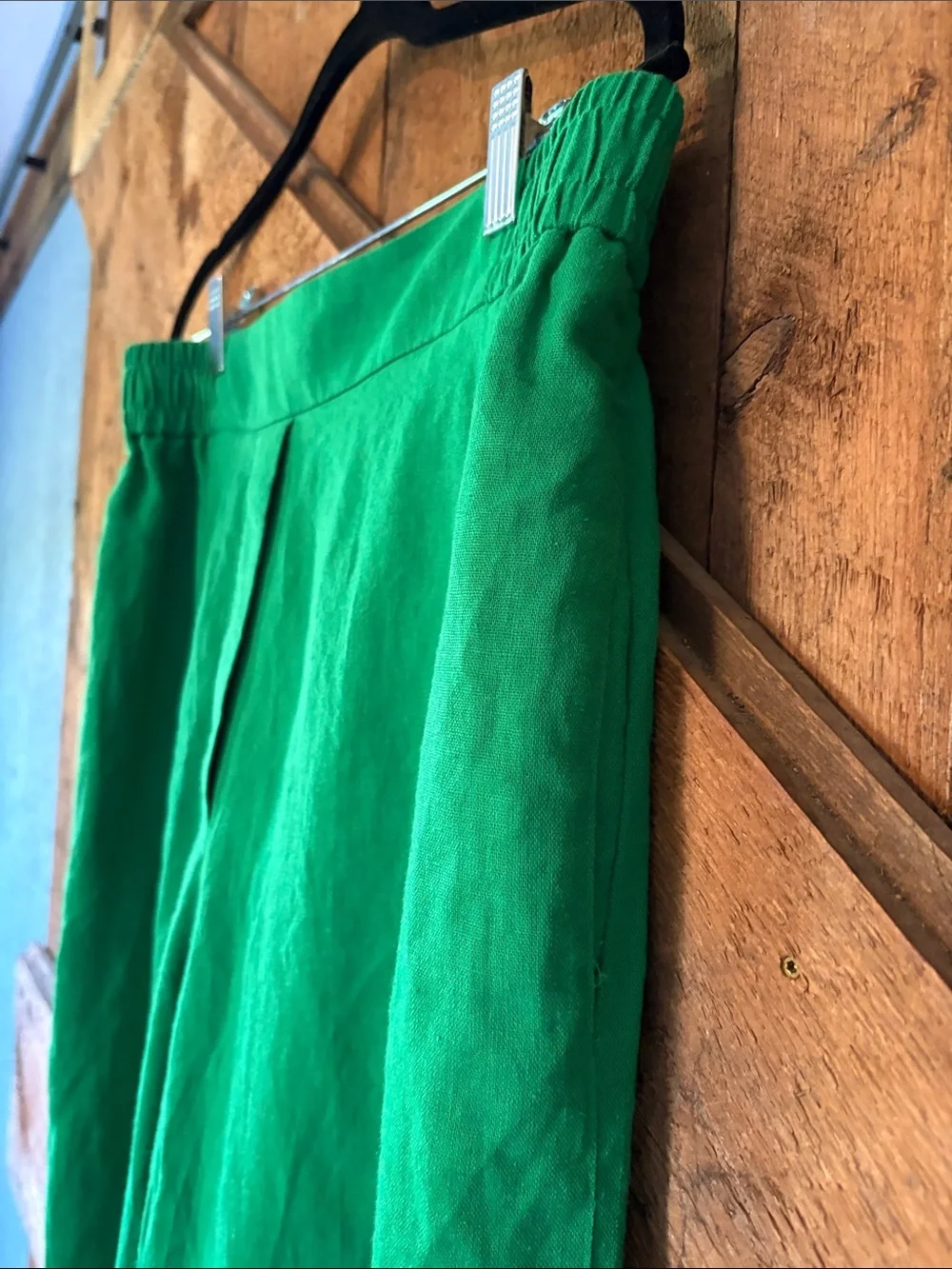 Zara Green Wide Leg Linen Blend Pants High Waist Trousers Womens Large